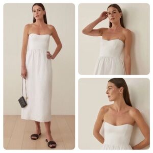 Reformation Fettuccine Dress Linen Strapless Midi Length White Women Sz 6
